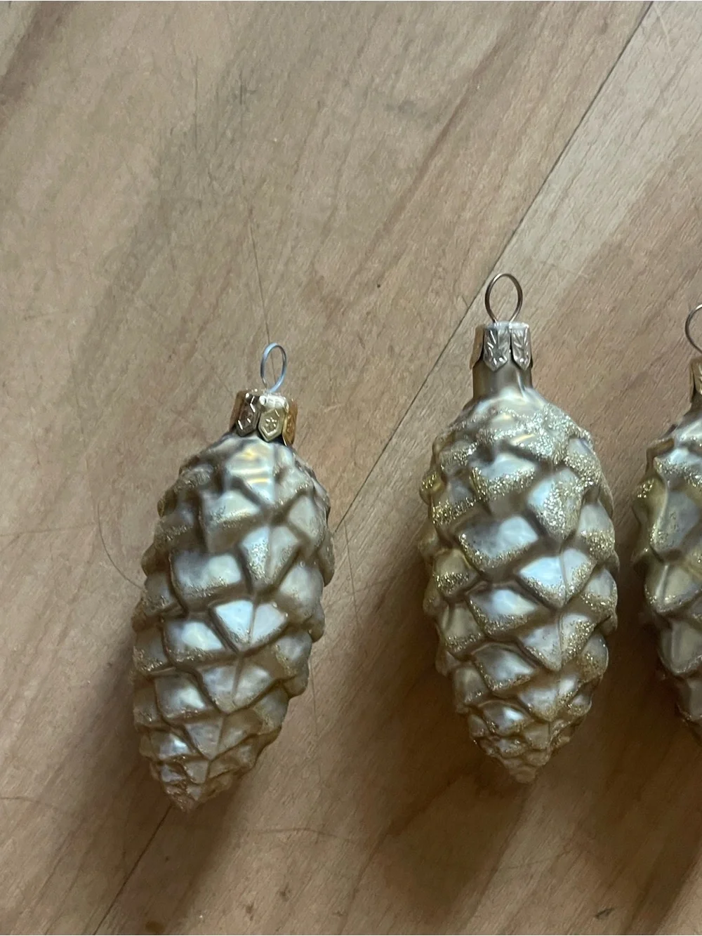 Vintage Pinecone Christmas Ornament Gold Glitter 3.25  Cottagecore Holiday